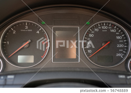 nice car black interior: dashboard, speedometer an 56748889