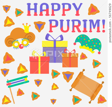 Happy Purim Jewish Holiday greeting card with 56749829