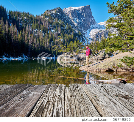 Tourist near Dream Lake in Colorado 56749895