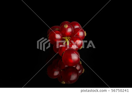 Fresh red currant isolated on black glass Fresh red currant isolated on black glass 56750241