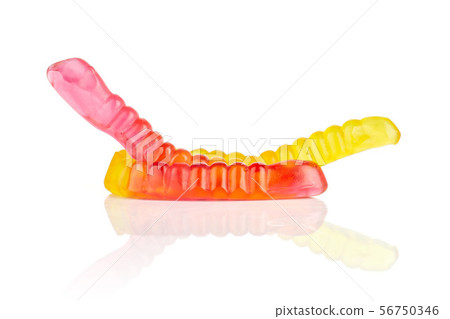 Jelly worm candy isolated on white 56750346