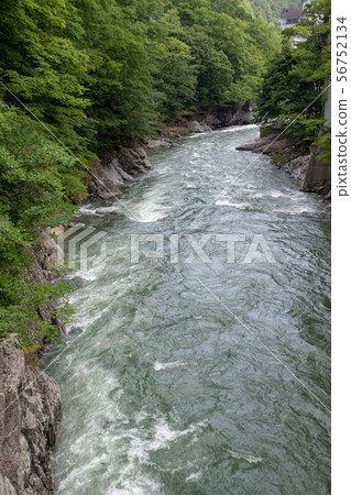 Tone River River scenery Yubara Bridge towards the downstream hot spring area Minakami Town 56752134