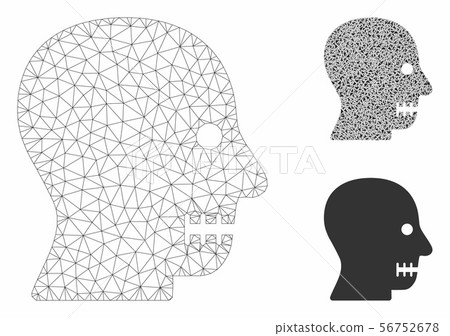 Sewn Mouth Vector Mesh 2D Model and Triangle Mosaic Icon 56752678