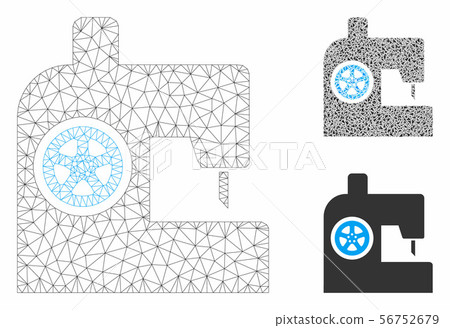 Sewing Machine Vector Mesh Wire Frame Model and Triangle Mosaic Icon 56752679
