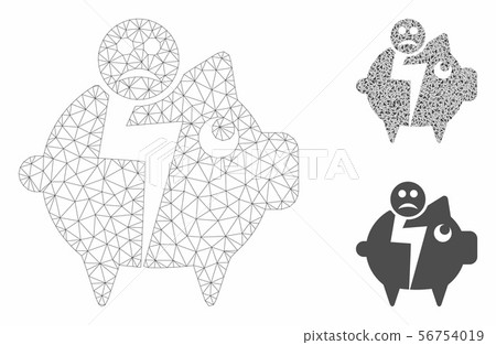 Sad Bankruptcy Piggy Bank Vector Mesh Carcass Model and Triangle Mosaic Icon Sad Bankruptcy Piggy Bank Vector Mesh Carcass Model and Triangle Mosaic Icon 56754019