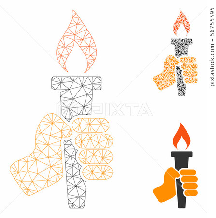 Hand with Fire Torch Vector Mesh Wire Frame Model and Triangle Mosaic Icon Hand with Fire Torch Vector Mesh Wire Frame Model and Triangle Mosaic Icon 56755595
