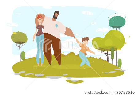 Happy Cartoon Craft Family Portrait on Nature Happy Cartoon Craft Family Portrait on Nature 56758610