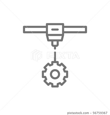 3d printing a gear wheels, industrial printer line icon. 3d printing a gear wheels, industrial printer line icon. 56759367