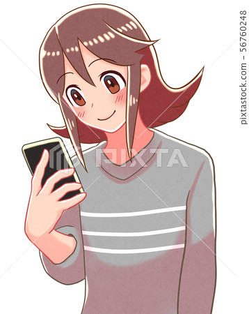 Illustration of a girl looking at a smartphone 56760248