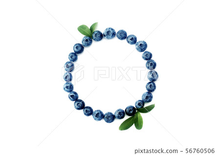 Summer blueberry round frame isolated on white background. Berries border design. Close up top view Summer blueberry round frame isolated on white background. Berries border design. Close up top view 56760506