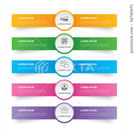 Infographics tab in horizontal paper index with 5 56760975