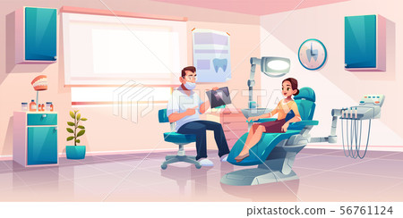Patient at dentist office, woman in medical chair Patient at dentist office, woman in medical chair 56761124