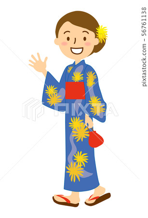 Yukata blue yellow flower woman 56761138