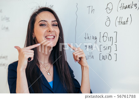 English lesson Teacher shows how to pronounce the sounds 56761788