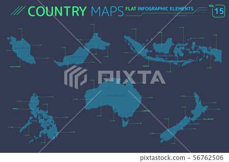 Indonesia, Australia, New Zealand, Malaysia and Philippines Vector Maps 56762506