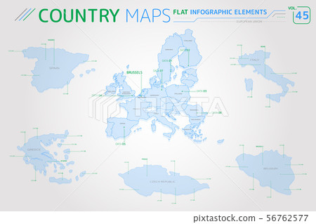 European Union, Spain, Italy, Greece, Czech Republic and Belgium Vector Maps 56762577