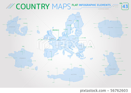 European Union, Denmark, France, Finland, Poland and Austria Vector Maps European Union, Denmark, France, Finland, Poland and Austria Vector Maps 56762603