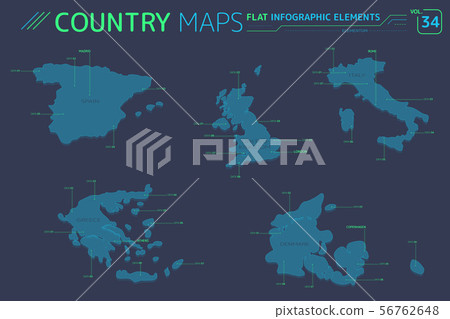 Greece, Italy, Spain, United Kingdom and Denmark Vector Maps Greece, Italy, Spain, United Kingdom and Denmark Vector Maps 56762648