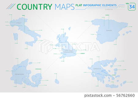 Italy, Greece, Spain, United Kingdom and Denmark Vector Maps Italy, Greece, Spain, United Kingdom and Denmark Vector Maps 56762660