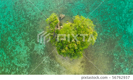 Flight over the lonely little island off the coast of Philippine villages. Anda. 56762937