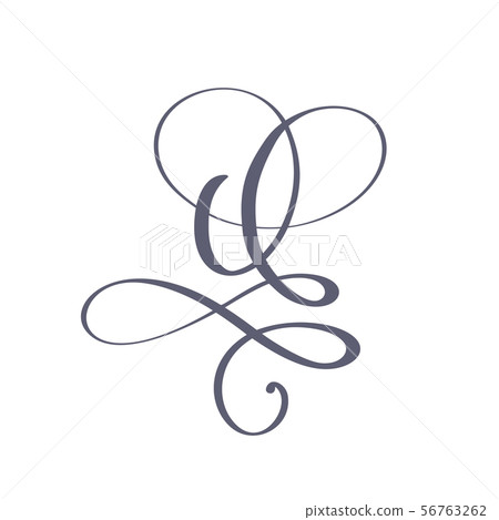 Vector Hand Drawn calligraphic floral Q monogram or logo. Uppercase Hand Lettering Letter Q with Vector Hand Drawn calligraphic floral Q monogram or logo. Uppercase Hand Lettering Letter Q with 56763262