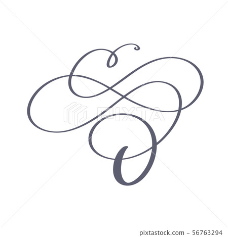 Vector Hand Drawn calligraphic floral O monogram or logo. Uppercase Hand Lettering Letter O with 56763294