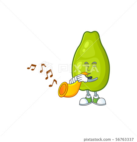 With trumpet papaya character cartoon with funny face With trumpet papaya character cartoon with funny face 56763337