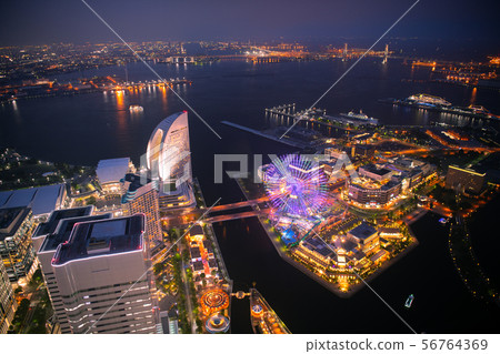 Views of Yokohama cityscape in Yokohama, Yokohama Minato Mirai 21, Yokohama Bay Bridge, etc. 56764369