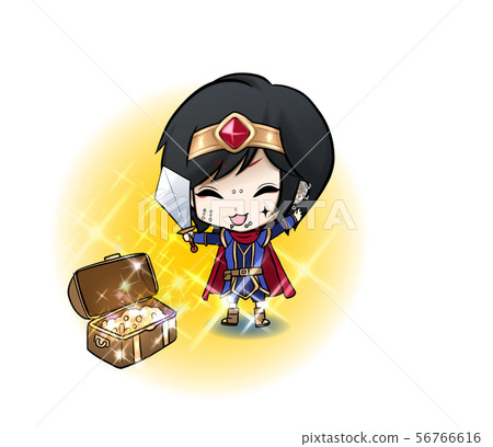 A smiling brave who discovered a lot of gold from the treasure chest 56766616