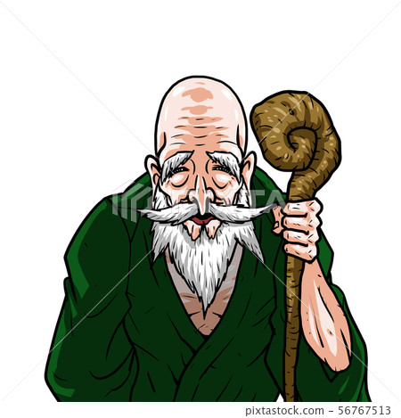 Green kimono left cane right back old man grandfather elder hermit Green kimono left cane right back old man grandfather elder hermit 56767513
