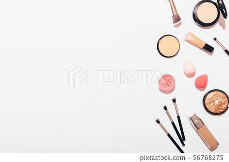 Side frame of makeup products on white background 56768275