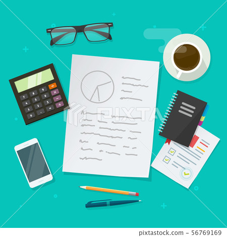 Writing analysis content vector illustration, flat cartoon working table or desk top view with paper Writing analysis content vector illustration, flat cartoon working table or desk top view with paper 56769169