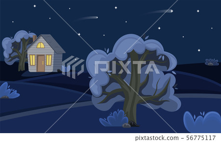 Spring countryside landscape at night. Summer Spring countryside landscape at night. Summer 56775117