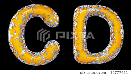 Realistic 3D letters set C, D made of silver shining metal letters. 56777451