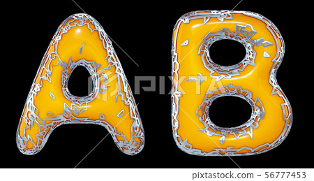 Realistic 3D letters set A, B made of silver shining metal letters. Realistic 3D letters set A, B made of silver shining metal letters. 56777453