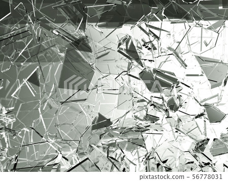 Pieces of glass broken or cracked on white Pieces of glass broken or cracked on white 56778031