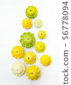 Squash vegetable green and yellow pattypan. 56778094