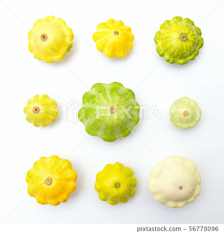 Squash vegetable green and yellow pattypan. 56778096