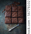 Brownie cake dessert. Dark sponge cake. 56778102