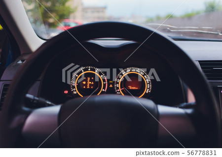 Set of car dash boards petrol meter, fuel gauge, on black background concept warning checking oil. 56778831