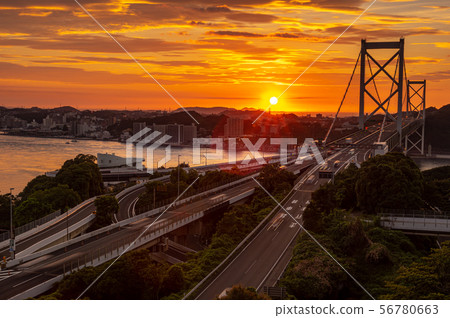 Kanmon Bridge and sunset 56780663