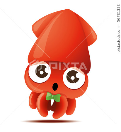Cartoon cute squid with green bowtie 56781338
