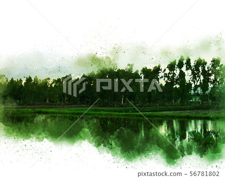 Abstract tree and field landscape watercolor paint Abstract tree and field landscape watercolor paint 56781802