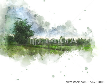 Abstract tree and field landscape watercolor paint Abstract tree and field landscape watercolor paint 56781808