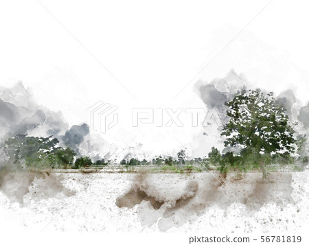 Abstract tree and field landscape watercolor paint Abstract tree and field landscape watercolor paint 56781819