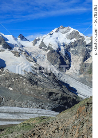 Pitz Bernina Morteratsch glacier from Diavolezza view Pitz Bernina Morteratsch glacier from Diavolezza view 56782863