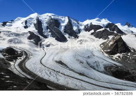 Pitz Bernina Morteratsch glacier from Diavolezza view Pitz Bernina Morteratsch glacier from Diavolezza view 56782886