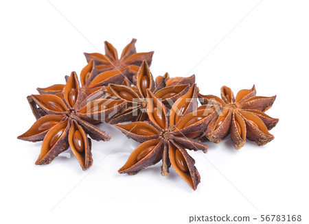 Star anise spice fruits and seeds on white Star anise spice fruits and seeds on white 56783168