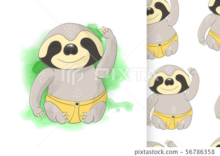 Little cute sloth and seamless pattern. Sweet baby shower card. 56786358