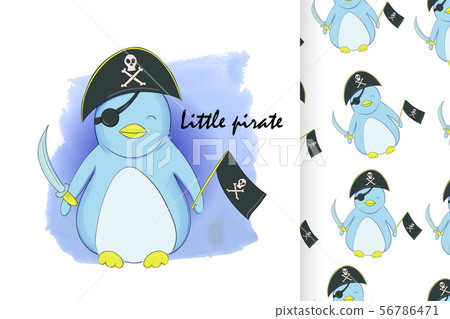 Cute penguin in the style of a cartoon and seamless pattern. Cute penguin in the style of a cartoon and seamless pattern. 56786471